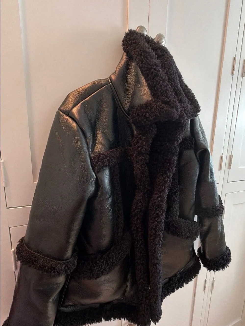 Black Faux Leather Shearling Jacket